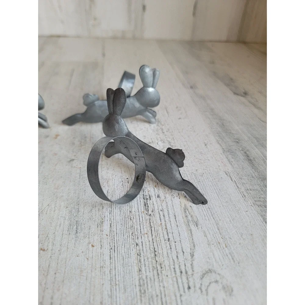 Metal Easter bunny rabbit hop napkin‎ holder set spring rabbit decor